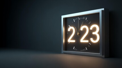 A modern digital clock displaying the time 2:23 against a dark background, featuring illuminated numbers and minimalist design.