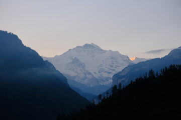 Jungfrau Dawn With Dark Mountain