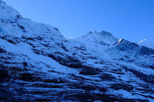 Majestic view of the Eiger North Face and ancient glacier in the Swiss Alps