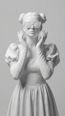 White Marble Statue Sunglasses, Classical Sculpture 3D Render, Fashion Mannequin Stone Woman, Minimalist White Statue Figure