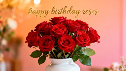 Vase With Red Roses On Table With Warm Light