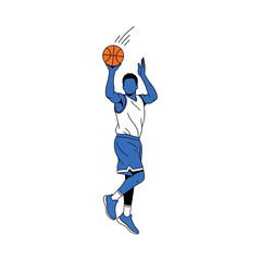 Obraz premium Athletic man playing basketball, jumping to shoot ball, action sport illustration
