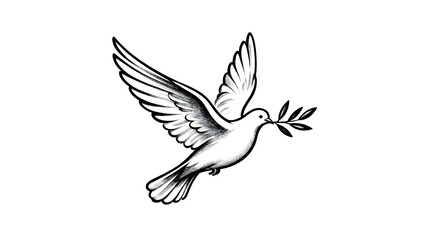 Simple Line Drawing Of Flying Dove With Branch