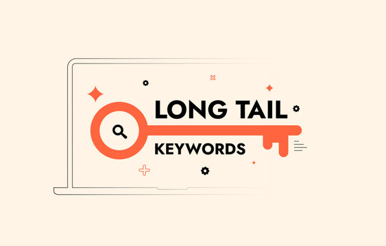 Long tail keywords boost seo traffic for niche website search queries. Long tail keywords with smart content strategy and data analysis for online digital marketing growth success vector illustration