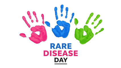Rare disease awareness day colorful handprint illustration symbol for global health education medical support campaign community care and public awareness message