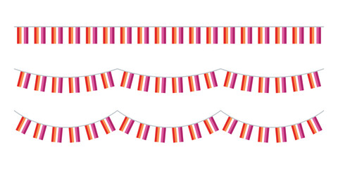 Orange, white, and pink colored party bunting, as the colors of the lesbian flag. LGBTQI concept. Flat design illustration.