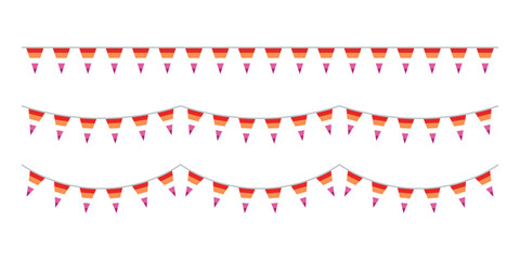 Orange, white, and pink colored party bunting, as the colors of the lesbian flag. LGBTQI concept. Flat design illustration.