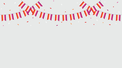 Orange, white, and pink colored party bunting, as the colors of the lesbian flag. LGBTQI concept. Flat design illustration.