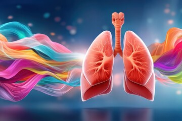 Vivid illustration of lungs with colorful abstract background for respiratory health and anatomy study