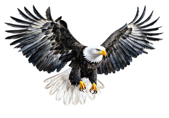 Watercolor bald eagle in flight, showcasing majestic wings and vibrant colors, symbolizes freedom and strength