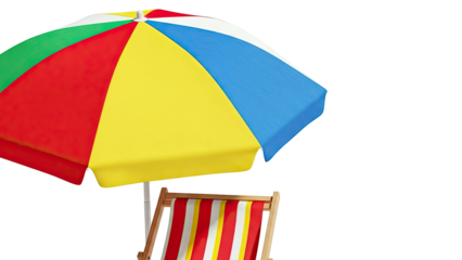 Colorful Beach Umbrella and Deck Chair