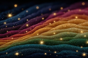 Glittering Christmas tree made of colorful light swirls against a dark starry night