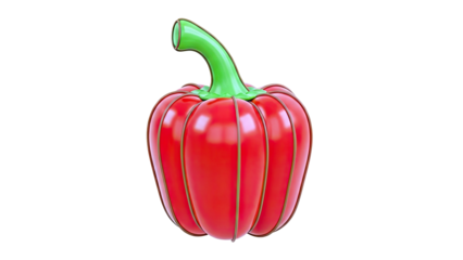 3D Red Bell Pepper with Green Stem on White Background