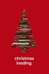 Christmas loading: a colorful progress bar tree design on a red background for a festive tech vibe