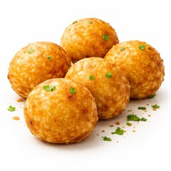 Round potato bondas clustered together, smooth golden fried batter, subtle crunchy texture, realistic oil sheen, strong rounded 3D depth, soft diffused lighting