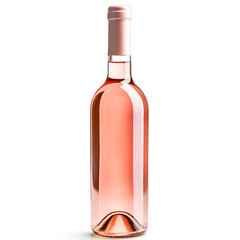 Beautiful wine bottle filled with pink wine, showcasing its elegant shape and color against white background
