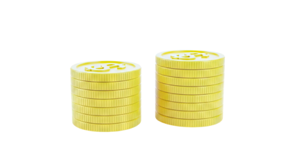 Stacks of Yellow Coins with Dollar Signs