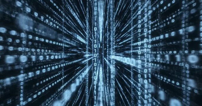 Digital tunnel of binary code.