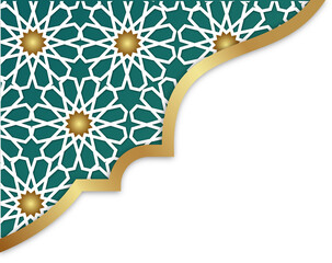 Islamic Geometric Pattern with Gold Border - Teal