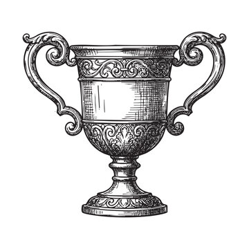 Vintage Engraving Illustration of an Ornate Two-Handled Trophy Cup