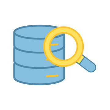 Magnifying glass scanning database server icons for information