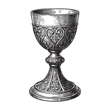 Decorated Chalice or Goblet engraving vector illustration