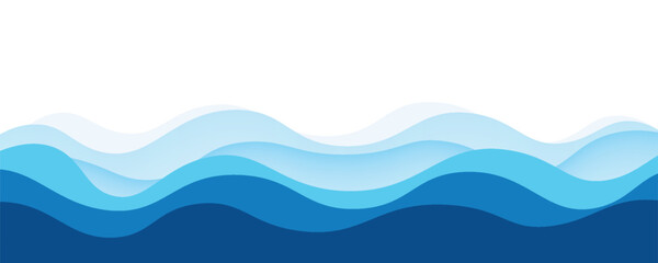Seamless sea waves layered vector background. Blue ocean waves. Water wave pattern design.