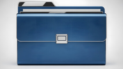 A sleek, high-quality 3D icon of a closed blue folder with a silver clasp.