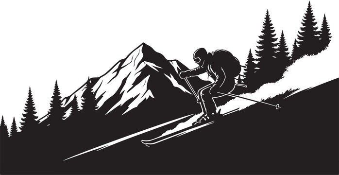 skiing in the mountains silhouette