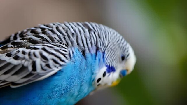 Beautiful Blue Budgie Bird with Striking Feather Details.
