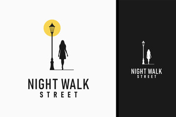 Woman walking at night logo symbol icon design