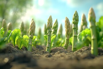 The picking scene of asparagus fields under the spring sunshine