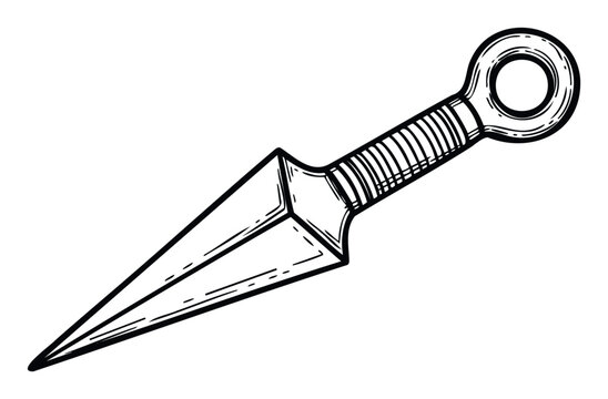 Dynamic ninja kunai throwing dagger weapon sketch for martial arts training tools and Japanese warrior combat equipment concepts for various design projects