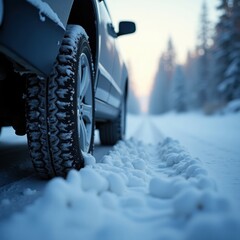 Suv driving through snowy forest