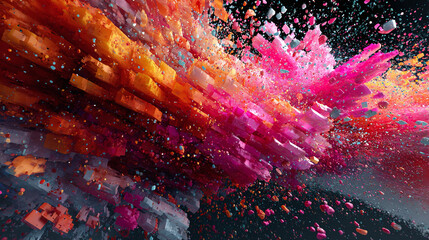 Abstract explosion of vibrant colors, creating a dynamic and visually stunning artwork. The artwork features a dazzling display of explosive color and texture
