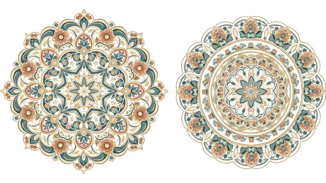 Two Islamic floral mandalas for Ramadan and Eid decoration
