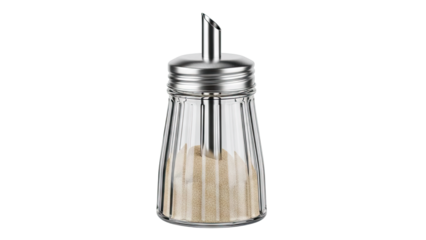 Glass and Chrome Sugar Dispenser with Sugar