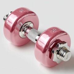 Pink weight with chrome handle, sitting on a plain white surface