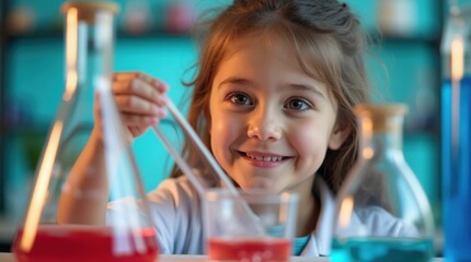 Young girl conducting science experiment