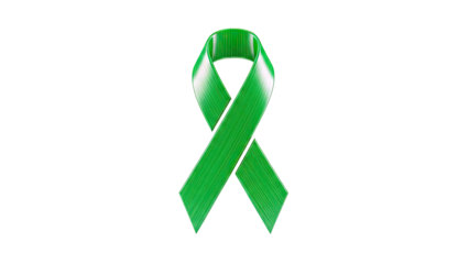 Green awareness ribbon on white background