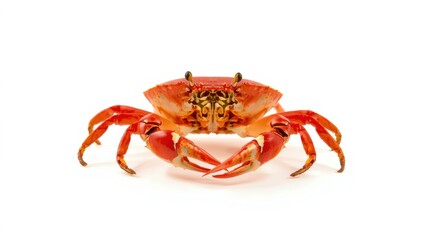 Bright red crab on white background