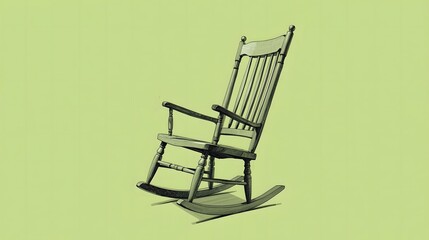 Wooden Rocking Chair Isolated On Green Background