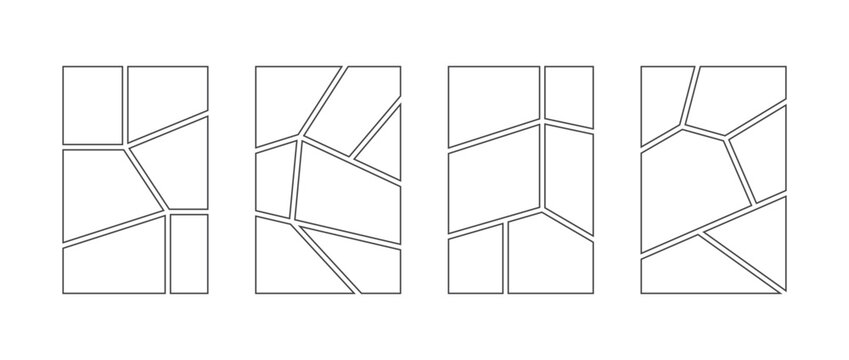 Comic book panel frame collection. Pop art template grid page set. Picture mood board ideas. Story board design pack for photo, poster, manga mockup. Empty image collage moodboard layout pack. Vector