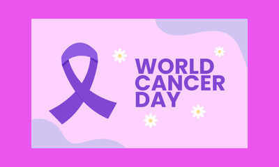 World Cancer Day Purple Ribbon Floral Template Design