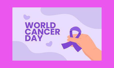World Cancer Day Hand Holding Purple Ribbon Awareness Template