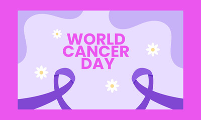 World Cancer Day Purple Ribbon Floral Awareness Template