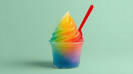 Rainbow Shaved Ice Dessert In Cup