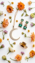 Elegant jewelry display with flowers