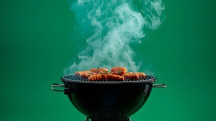 Barbecue Grill With Food And Smoke