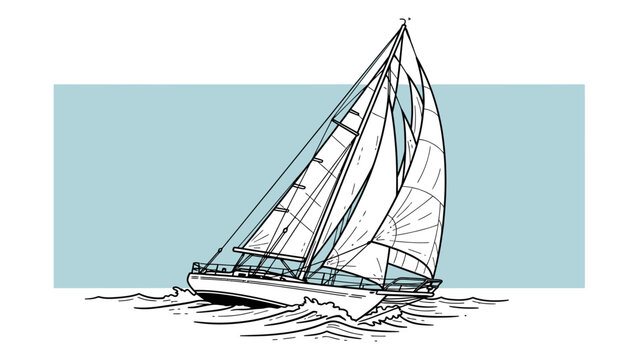 Sailboat Sailing on Water with Sails.